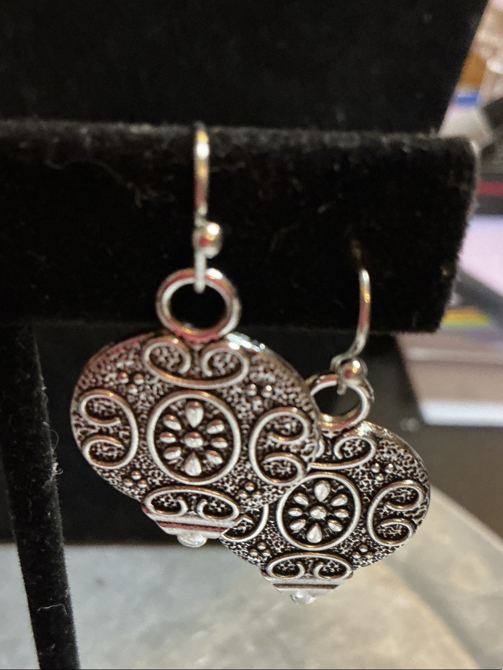 Ornate Silver Filigree Heart Drop Earrings - Women's Jewelry
